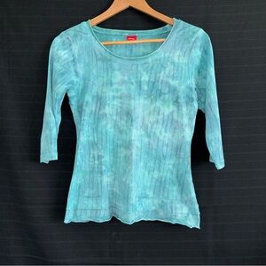 Gilma womens 3/4 sleeve teal blue tie dye round neck cotton shirt top size small